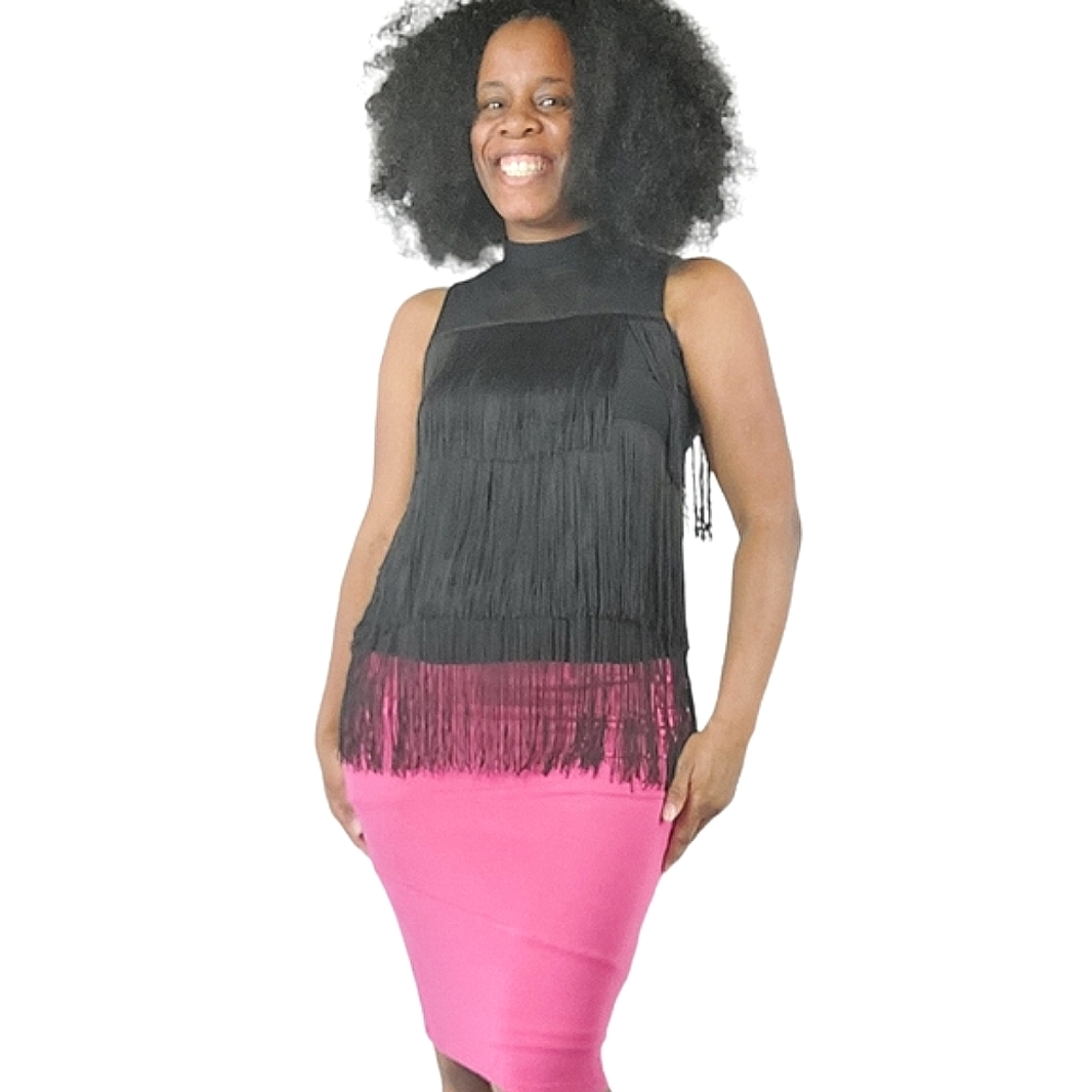 Zara Collection Black Fringe Sheer Top